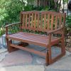 4-Ft Outdoor Loveseat Garden Bench Glider with Armrests in Natural Wood Finish