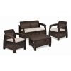 Brown Resin Wicker Patio Furniture Set with Off-White Cushions