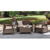 Modern Patio Table Ottoman in Brown Outdoor Weather Resistant Plastic Rattan