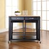 Natural Wood Top Kitchen Cart Island in Black with Saddle Stools