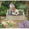 Patio Bench with Arm Rest and Storage Box in Beige Weather Resistant Resin