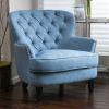 Light Blue Mid-Century Tufted Upholstered 100% Linen Armchair