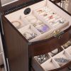 Dark Brown Wood Jewelry Armoire Storage Chest with Mirror