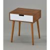 Modern Mid-Classic End Table Nightstand in Light Walnut and White