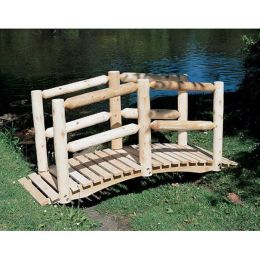 Outdoor 5-Ft Cedar Wood Garden Bridge with Log Style Hand Rails