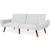 Modern Mid-Century Grey Linen Split-Back Futon Sofa Bed Couch