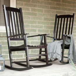 Set of 2 - Indoor/Outdoor Patio Porch Black Slat Rocking Chairs
