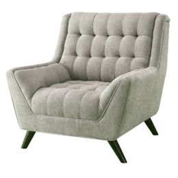 Grey Upholstered Chenille Mid-Century Tufted Padded Arm Chair