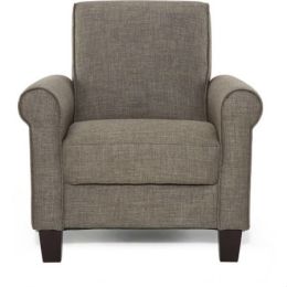 Moss Brown Linen Fabric Upholstered Arm Chair with Wood Legs