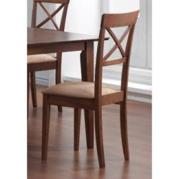 Set of 2 - Walnut Finish Cross Back Dining Chairs with Fabric Seat