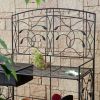 Black Metal Potting Bench with Wrought Iron Vine Details and Fabric Potting Sink