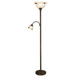 Dark-bronze finish Torchiere Floor Lamp with Side Reading Lamp