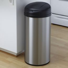 Round Stainless Steel 13-Gallon Touchless Kitchen Trash Can