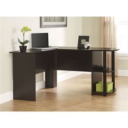 L-Shaped Corner Computer Office Desk in Dark Brown Espresso Finish