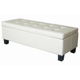 Cream Off-White Faux Leather Tufted Top Storage Bench Ottoman
