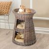 Eco Friendly 3 Tier Round Rattan Wicker Elevated Cat Condo Bed Beige