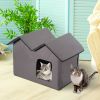 Heated Water-proof Double Wide Outdoor Cat Dog House Foldable Brown