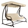 Outdoor 3-Seat Canopy Swing with Beige Cushions for Patio Deck or Porch