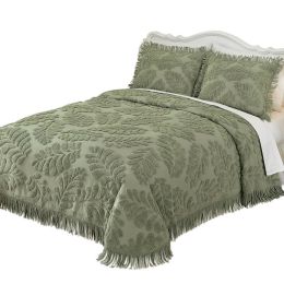 Queen size Sage Green Luxurious Chenille Bedspread in 100-percent Cotton