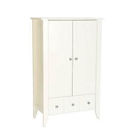 Classic Bedroom Armoire Wardrobe Cabinet in Soft White Wood Finish
