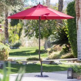Red 7.5 Ft Patio Umbrella with Dark Mahogany Stained Pole