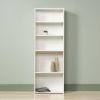 Contemporary 5-Shelf Bookcase Bookshelf in Soft White Wood Finish - Made in USA