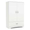 2-Door Armoire Wardrobe Cabinet with Bottom Storage Drawer in White Wood Finish