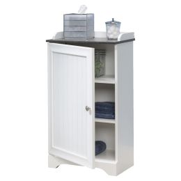 Bathroom Floor Cabinet Linen Storage with Adjustable Shelves in White Finish