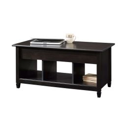 Black Wood Finish Lift-Top Coffee Table with Bottom Storage Space