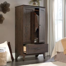 Bedroom Storage Armoire Wardrobe Cabinet in Dark Brown Oak Finish