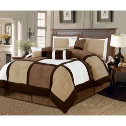 Full size 7-Piece Bed in a Bag Patchwork Comforter set in Brown White