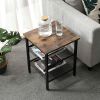 Set of 2 Side Table Nightstand with Medium Wood Finish Top and Mesh Shelves