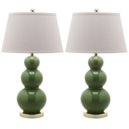 Set of 2 - Fern Green Ceramic Table Lamp with White Cotton Shade