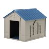 Outdoor Dog House in Taupe and Blue Roof Durable Resin - For Dogs up to 100 lbs