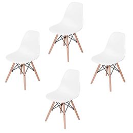 Set of 4 Modern Armless Dining Chairs in White with Wood Legs