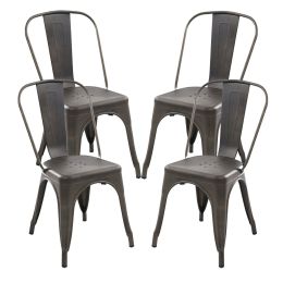 Set of 4 - Modern Classic Cafe Bistro Dining Side Chair in Bronze Metal Finish
