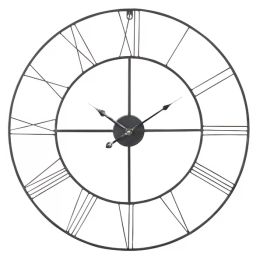 Round 24-inch Metal Wall Clock with Roman Numerals