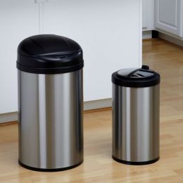 Set of 2 Toucheless Stainless Steel Trash Cans in 3 and 10 Gallon Sizes