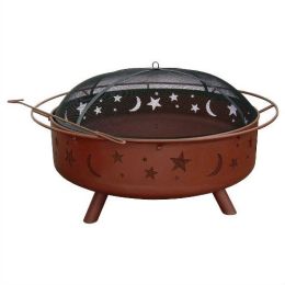 Large 36-inch Moon Stars Outdoor Steel Fire Pit with Spark Guard and Poker