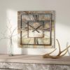Square 27.5-inch Wood and Metal Wall Clock Industrial Style