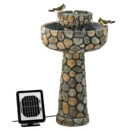2-Tier Outdoor Cobblestone Solar Powdered Water Fountain