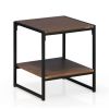 Modern Metal Frame End Table Nightstand Side Table with Brown Wood Top