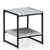 Modern Metal Frame End Table Nightstand with Faux Stone Top and Bottom Shelf