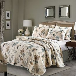 Twin size 2-Piece Cotton Quilt Bedspread Set with Floral Birds Pattern