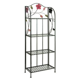 Indoor Outdoor Metal Bakers Rack Plant Stand with Floral Accents
