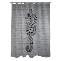 Woven Polyester Bathroom Shower Curtain with Gray Seahorse