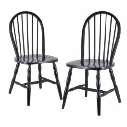Set of 2 - Classic Solid Wood Dining Chairs in Black Finish