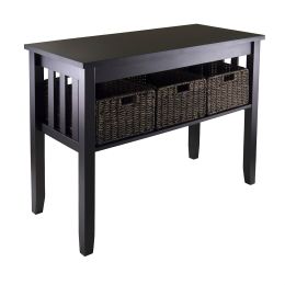 Espresso Wood Console Hall / Sofa Table w/ 3 Foldable Baskets