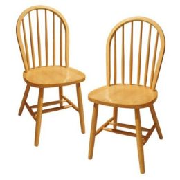 Set of 2 - Solid Beech Wood Dining Chairs in Natural Finish