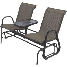 2-Person Outdoor Patio Furniture Glider Chairs with Console Table